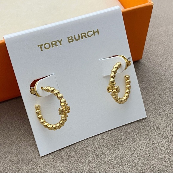 Tory Burch Gold Mini Hoop Earrings - Picture 2 of 3